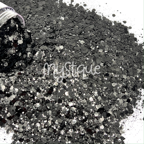April | Chunky Mix Metallic Black Glitter